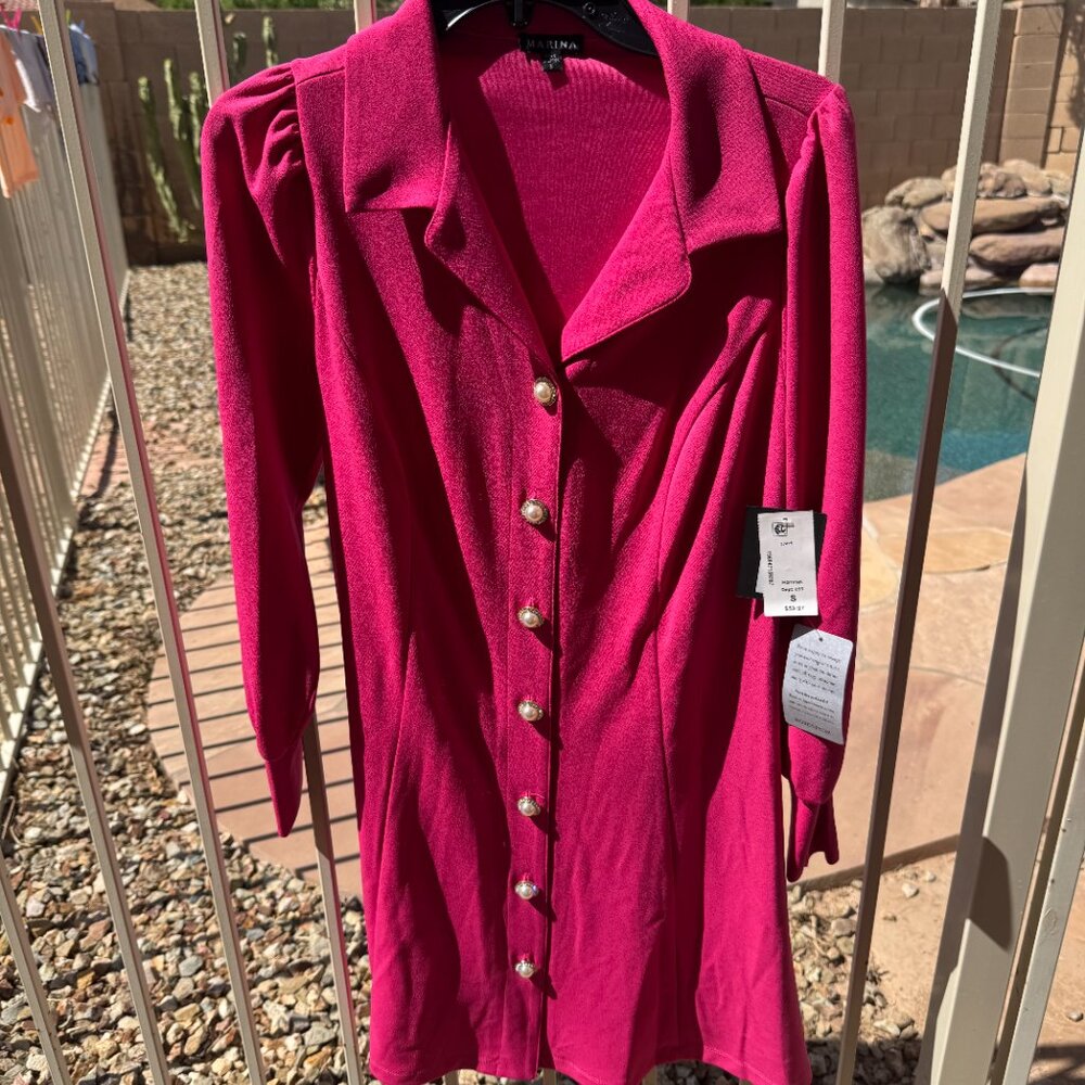 Marina Scuba Crepe Coat Dress Hot Pink Size Small